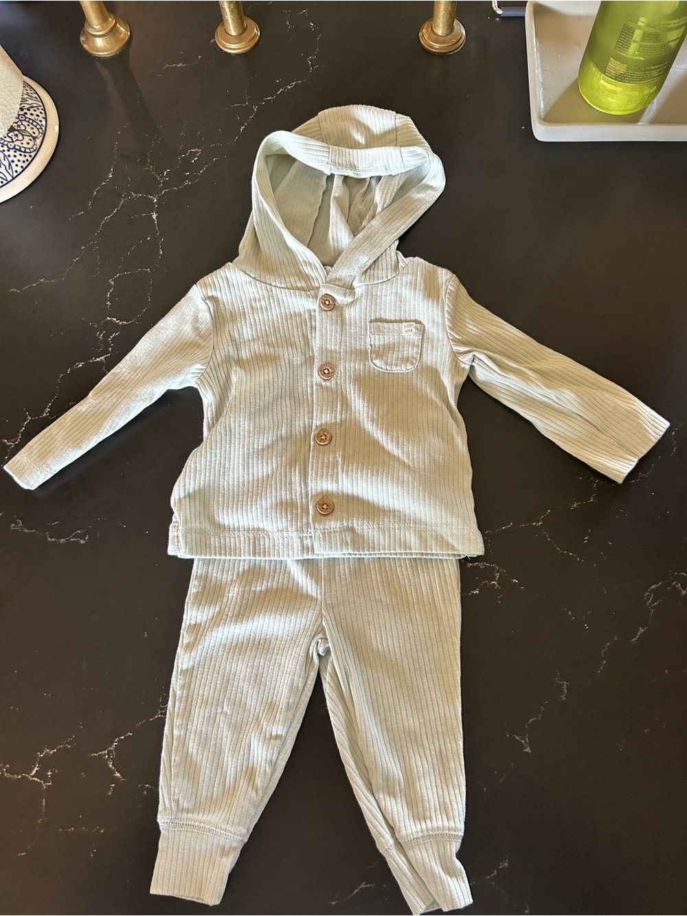 Carter's Light Sage Ribbed Hooded Pajama Set